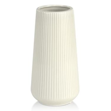 Imagem de Vaso de Cerâmica GUKJOB para Flores, Vaso Decorativo Bege, Cilíndrico, 19.6 cm (A) x 10.5 cm (C) x 19.6 cm (L), Perfeito para Casa, Sala de Estar, Mesa de Jantar e Escritório