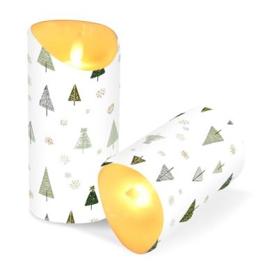 Imagem de Blueangle Pacote com 2 velas de árvore de Natal sem chama com controle remoto e temporizador, velas LED cintilantes (7,6 cm x 15 cm) para decoração de casa, casamento, acampamento (792)
