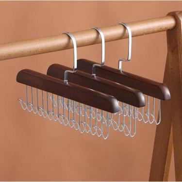 Imagem de Kit Cabide De Roupas De Madeira 8 Ganchos Sutiã Bolsas Giratório - Oi 