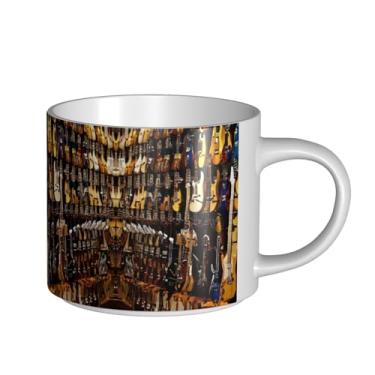 Imagem de ZERAOKE Guitarra musical - Caneca grande de cerâmica impressa para café, capacidade grande para escritório e casa, lavável na lava-louças, design com alça em C.