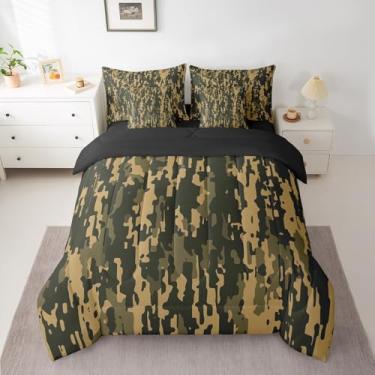 Imagem de Feelyou Jogo de cama casal com estampa de camuflagem, 7 peças, estilo militar, para crianças, mulheres, homens, inclui edredom, conjunto de lençóis, fronhas camufladas militares