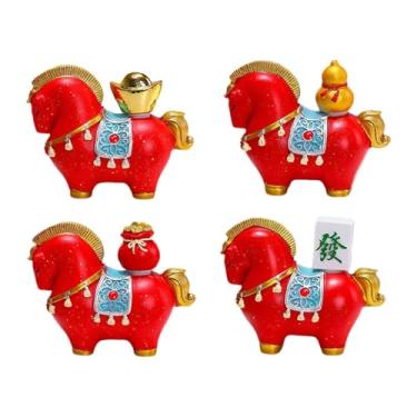 Imagem de Fenteer Conjunto de 4 Estátuas de Cavalo para Decoração de Mesa, Estátua de Animal em Resina, Figura Chinesa de Feng Shui para Lareira, Escritório, Entrada, Vermelho