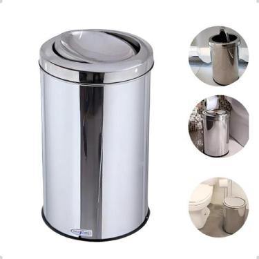 Imagem de Lixeira Inox 12 Litros Basculante Flip Top Powermaid  Para Cozinha e B