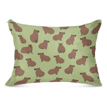 Imagem de Burbuja Linda fronha de capivara tamanho Queen 51 x 76 cm, capa de almofada de pelúcia ultra macia e aconchegante com zíper para pele de cabelo