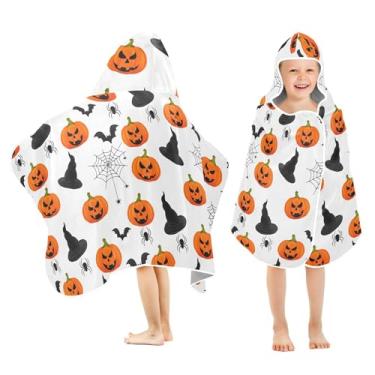 Imagem de Burbuja Toalha de banho com capuz de abóbora de Halloween para crianças, toalha de praia de pelúcia macia absorvente para meninas e meninos 3-10 anos, 61 x 127 cm