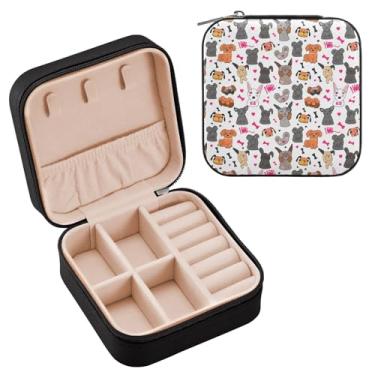 Imagem de YETTASBIN Caixa de joias para cães para adolescentes, meninas, mulheres, presente de aniversário, Natal, caixa de armazenamento portátil de couro PU, mini estojo de joias de viagem para colar, brincos