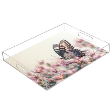 Imagem de STAYTOP Bandeja de acrílico para servir flores silvestres e borboletas, 15,7 x 11,20 cm, bandejas decorativas à prova de derramamento, organizador de bancada para café da manhã, chá, comida, maquiagem