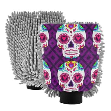 Imagem de STAYTOP Lindas luvas de lavagem de carro de caveira de açúcar, 2 peças, luvas de microfibra de chenille, sem arranhões, panos de esponja de lavagem ultra absorventes para carros, limpeza doméstica - G