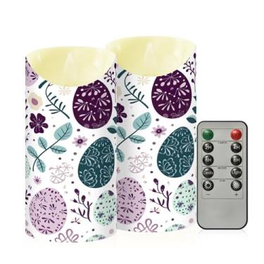 Imagem de Wassud Pacote com 2 velas sem chama de ovos violeta com controle remoto, velas realistas cintilantes com temporizador, velas decorativas para Natal, casamento, festa, decoração de casa média