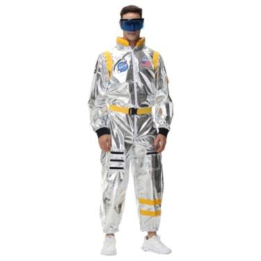 Imagem de NGOVINY Fantasia de astronauta adulto masculino prata traje espacial macacão astronauta com cinto fantasia cosplay Halloween