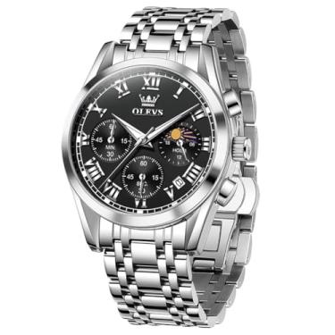 Imagem de OLEVS Relógios masculinos de luxo, analógicos, à prova d'água, aço inoxidável, casual, mostrador grande, cronógrafo, moda clássica, numerais romanos, quartzo, data, relógios de pulso masculinos Reloj