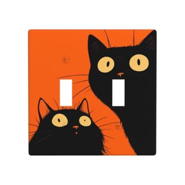 Imagem de Indokyeyqaz Placa decorativa de parede para interruptor de luz de gato preto, 2 placas de interruptor e tampas de tomada 11,4 x 11,4 cm para quarto, banheiro, cozinha, decoração de casa