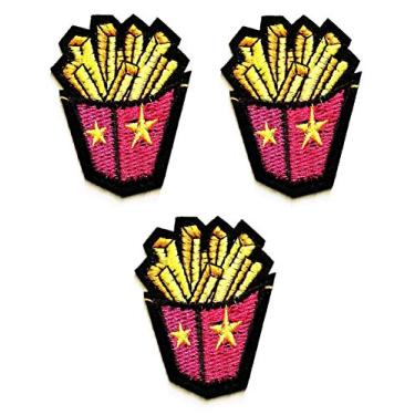 Imagem de Nipitshop Conjunto de remendos mini batatas fritas fofas bolsas rosa lanches comida desenho animado criança logotipo jaqueta camiseta patch costura ferro em sinal bordado fantasia presente