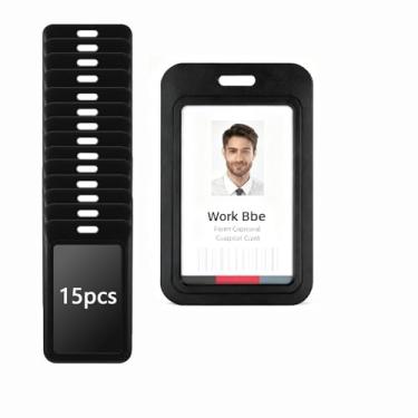 Imagem de Porta-cartão de identificação deslizante de 15 peças, bolsa protetora de plástico rígido preto vertical, com janela transparente, adequado para escritório, escola, cartão de crédito, crachá