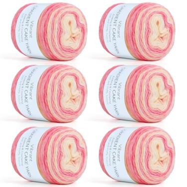 Imagem de Aeelike Fio gradiente, fio Ombré de 6 novelos para crochê, 100 g (3,52 oz) 245 m (267 jardas), fios de bolo vibrantes para fazer cachecóis coloridos, chapéu de cachecóis, rosa amarelo gradiente