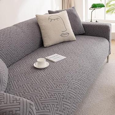Imagem de Capa de sofá 1, 2, 3, 4 e 5 lugares, protetor móveis veludo grosso luxo, capa cor sólida, elástica para cadeira reclinável(Gray,5-seat 305-350cm)