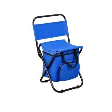 Imagem de HOQUSA Cadeira de acampamento dobrável com bolsa térmica térmica, mochila leve e portátil para caça à pesca ao ar livre, azul