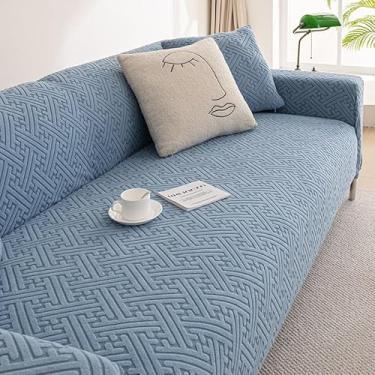Imagem de Capa de sofá 1, 2, 3, 4 e 5 lugares, protetor móveis veludo grosso luxo, capa cor sólida, elástica para cadeira reclinável(Blue,2-seat 145-185cm)