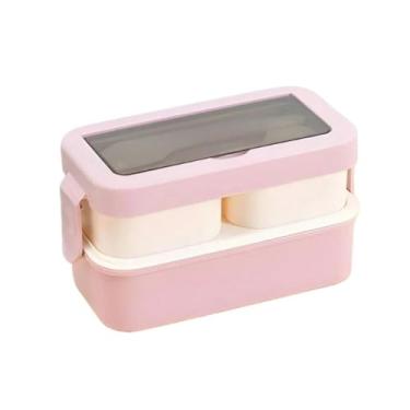 Imagem de Marmita Lancheira Com 3 Compartimentos 1100ml E Talheres Pote Lunch Box(Rosa)