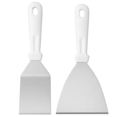 Imagem de Kit 2 Espátulas Inox para Chapa e Lanche – Reta e Curva – Ideal para Hambúrguer, Pizza, Churrasqueira e Cozinha Profissional