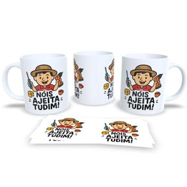 Imagem de Caneca de Cerâmica Branca com Frase Engraçada, Design Colorido com Ilustração de Mulher, Tema Café e Biscoitos (21074)