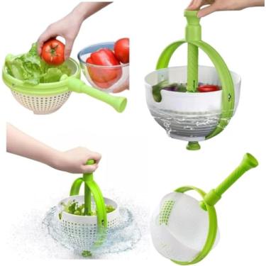 Imagem de Escorredor de Verduras c/Centrífuga (Livre de BPA) – Fácil Limpeza, Cesta Removível – Cabo Giratório para Secagem Rápida – Base Antiderrapante – Essencial para Saladas