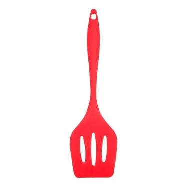 Imagem de Espátula de Silicone Premium, Vermelha, 30cm de Comprimento, Design Vazado para Frituras, Resistente a Alta Temperatura, Material Seguro e Não-Tóxico, Fácil Limpeza
