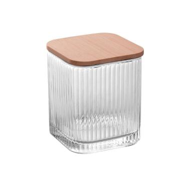 Imagem de Pote Porta Cotonetes/Algodão de Vidro C/Tampa de Bambu Lines 9,5x8cm Lyor