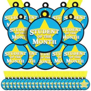 Imagem de AmazingSpark 120 medalhas de estudante do mês em massa, medalhas de prêmio de borracha de 5 cm com vencedor da fita incentivam a participação da equipe em competições de prêmios de troféus de