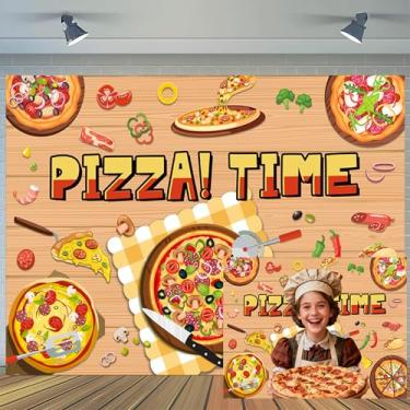 Imagem de Ptrxobj Pano de fundo para festa de pizza, tema de culinária, mesa de madeira, fundo fotográfico, hora de pizza, festa de aniversário infantil, festival de comida, decoração de chá de bebê, adereços
