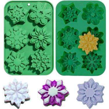 Imagem de Moldes de silicone de floco de neve, 2 peças de molde de floco de neve de chocolate de Natal para bolo, bolo, bolo, sabonete, muffin, geleia, cubo de gelo, para fazer decorações