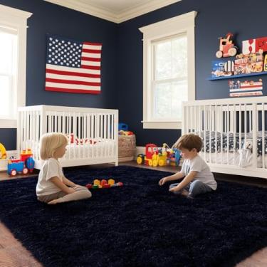 Imagem de Quntue Tapetes de área de 20 x 25 cm para sala de estar, tapete grande ultra fofo felpudo azul escuro para quarto, tapete moderno de pelúcia macia e antiderrapante para crianças, meninas e meninos