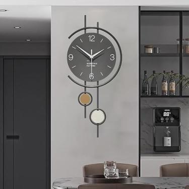 Imagem de SIN&MI Relógios de parede grandes para sala de estar, decorações de parede feitos de metal, relógio de parede minimalista moderno sem tique-taque, para sala de estar, quarto, escritório, cozinha/12,2