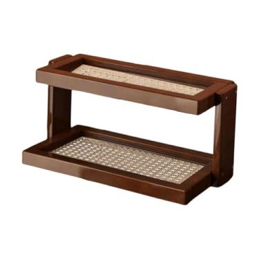 Imagem de Ｂｅｓｇａ Organizador de mesa de madeira com prateleira dupla, estilo retrô, com ornamento moderno, ideal para maquiagem, sala de chá e decoração de casa, Rattan Pp 28x14x17cm