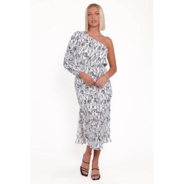 Imagem de Petal & Pup Vestido feminino pontee-um-ombro-plissado-midi-azul marinho-floral, Floral azul-marinho, G