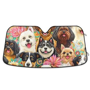 Imagem de Persiana de sol personalizada com flores coloridas para pára-brisas de carro engraçadas universais dobráveis para janelas dianteiras floral automotivo M, 139,7 cm x 70,1 cm