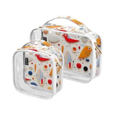 Imagem de GAIGEO Conjunto de bolsas de maquiagem transparentes com esqueletos engraçados, abóboras, transparente, bolsa de maquiagem, bolsa de higiene para mulheres, transparente, pacote com 2, Geométrico