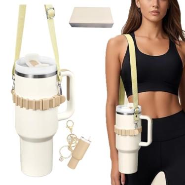 Imagem de Suporte para Garrafa de Água com Cinto Ombro Ajustável Compatível Tumbler Owala Hydroflask Silicone Grau Alimentar Múltiplas Maneiras Transportar Perfeito Caminhada Acampamento Escola Academia