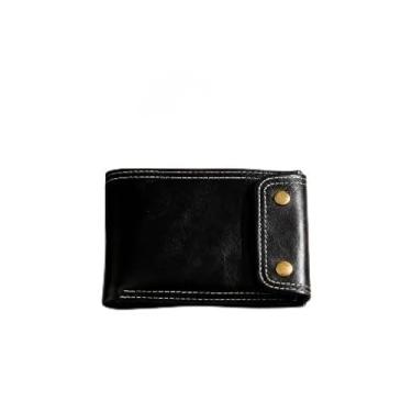 Imagem de Carteiras masculinas dobráveis, carteira moderna de botão duplo com compartimento para cartão transparente, carteira curta masculina dobrável para guardar cartões e dinheiro, Preto, Tendência