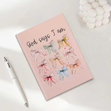 Imagem de Caderno bíblico com laço rosa, presentes cristãos para mulheres, cadernos de diário A5 para anotações de escritório, caderno de diário cristão de 21 x 14,7 cm, versículo bíblico, planejador de oração
