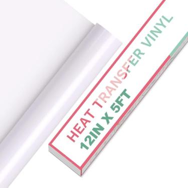 Imagem de Rolos de vinil HTV Vinil de transferência de calor - Vinil HTV branco de 30,5 cm x 1,5 m para camisas, ferro em vinil para todas as máquinas de corte - Fácil de cortar e remover ervas daninhas para