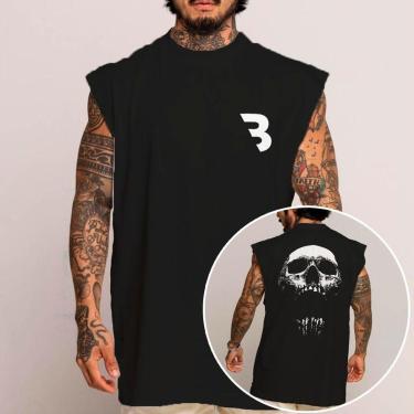 Imagem de Camiseta Regata Algodão Machão Oversized Abstract Caveira Treino Academia Gym Arte-Unissex