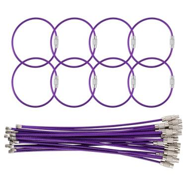 Imagem de Pacote com 12 chaveiros de cabo de aço roxo, porta-chaves de aço inoxidável durável com fecho de liga de zinco para chaves, bolsas, gadgets e presentes