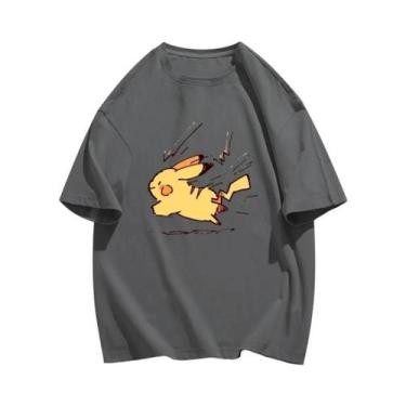 Imagem de Camiseta Masculina De Verão Harajuku Pikachu 100% Algodão Estampada Ca