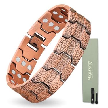 Imagem de MagEnergy Pulseira de cobre masculina, pulseira magnética de força 3X com ímãs de 3800 gauss, design martelado, comprimento ajustável com ferramenta de dimensionamento