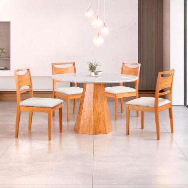 Imagem de Conjunto de Sala 4 Cadeiras com Mesa Madeira Maciça Encosto Laminado A