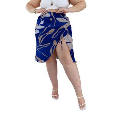 Imagem de Saia Midi Franzida Assimétrica Cintura Alta com Recorte na perna com f