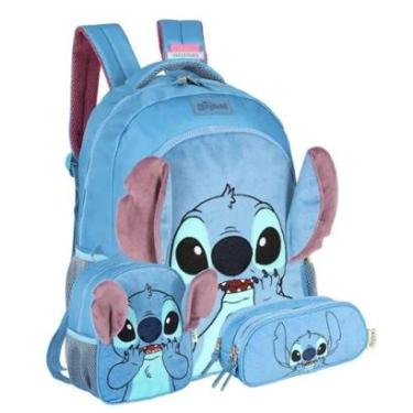 Imagem de Mochila Escolar Stitch + Lancheira Mochila Térmica + Estojo Triplo Escolar-Feminino