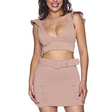 Imagem de Conjunto New Ch Cropped +Saia - LUZ LU FASHION, Nude, UNC/M