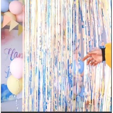 Imagem de 2 peças de cortinas iridescentes com franjas de fundo de 99 x 198 cm, decorações de festa de dança para véspera de Ano Novo de 2026, Natal, Dia das Bruxas, aniversário, chá de bebê, festa de revelação